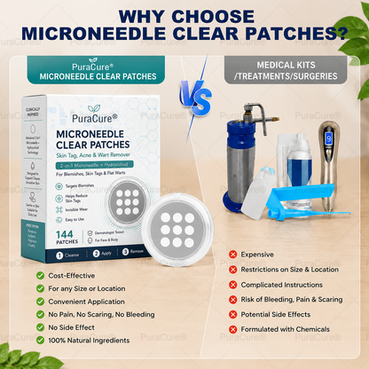 ✨PuraCure®2-in-1 Microneedle & Hydrocolloid Patch🍀| Removes Raised Moles, Acne, Flat Warts & Skin Tags | Helps Improve Wrinkles, Scars & Blemishes | Invisible Patches for Face & Body